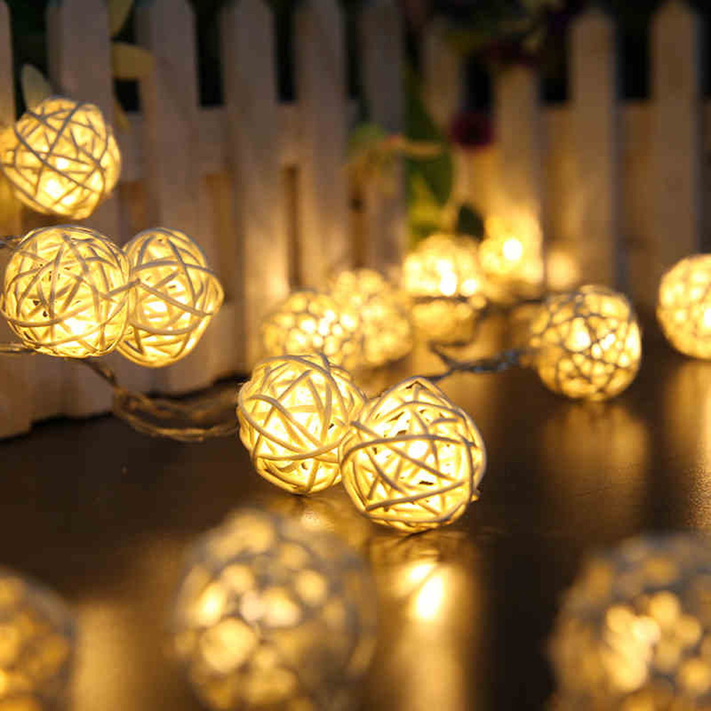 Hot 20 LED Rattan Ball Lichterkette Fee Lampe Hochzeit Weihnachtsdekor